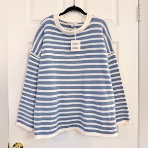 NWT Davi & Dani Oversized Soft Blue and White Striped Sweater - Women’s L